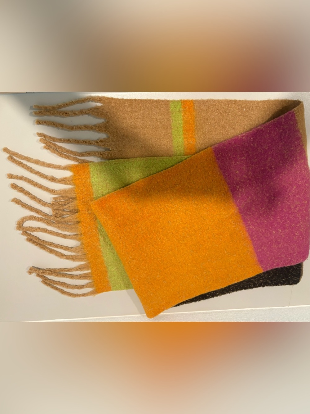 Forever 21 Orange, Pink & Green Colorblock Fringe Scarf